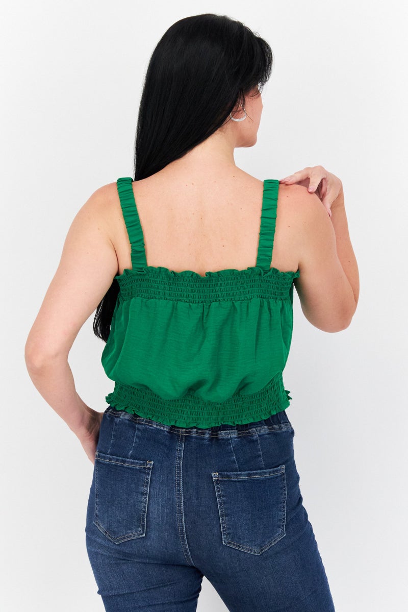 Riley & Rae Women Straight Across Neck Sleeveless Solid Crop Top, Green - Image 2